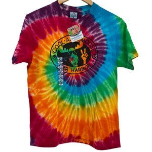 Rainbow Tie Dye Swirl Cotton Happy Moose Graphic Short Sleeve Small T-Shirt NWT